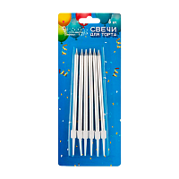 Свечи для торта Волшебная страна 13см с подставкой 6шт. серебряный (1/12/300)