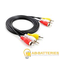 *Кабель Atcom AT1003 3xRCA (m)-3xRCA (m) 1.5м силикон черный в пакете (1/10/500) 