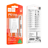 Сетевое З/У HOCO C143A Type-C 20W PD,QC с кабелем Type-C белый (1/28/168)