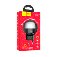 Сетевое З/У HOCO C87A 2USB 2.4A с ночником черный (1/8/80) 
