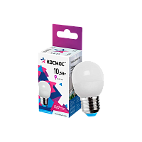 Лампа светодиодная Космос GL45 E27 10.5W 6500К 174-265V шар матовая (1/10/80)
