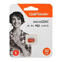 Карта памяти microSD GoPower 32GB Class10 UHS-I (U3) 80 МБ/сек V30 без адаптера