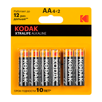 Батарейка Kodak XTRALIFE LR6 AA BL4+2 Alkaline 1.5V (6/72/288)