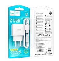 Сетевое З/У HOCO C141A 2USB 2.1A с кабелем microUSB белый (1/28/168)