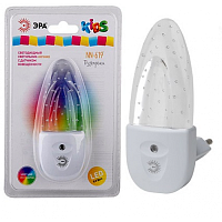 Ночник ЭРА NN-619 1LED 0.5W 220V в розетку с фотосенсором белый (1/12) 