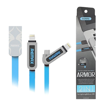 Кабель Remax RC-067t Armor USB (m)-Lightning/microUSB (m) 1м 2.1A голубой