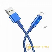 Кабель HOCO U47 USB (m)-Lightning (m) 1.2м 2.4A ткань синий (1/20/200)  | Ab-Batteries | Элементы питания и аксессуары для сотовых оптом