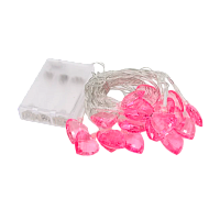 Гирлянда Космос Сердечки 3D 20LED 1.9+0.5м 2.5х1х2.3cм розовый прозрачный акрил белый теплый (1/24) 