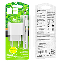 Сетевое З/У HOCO CS12A 1USB 3.0A 18W QC3.0 с кабелем Type-C белый (1/28/168) 