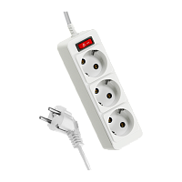 Удлинитель Космос 3р.С/З 10A 3.0м с выкл. ПВС 3x0.75мм² белый (1/30)