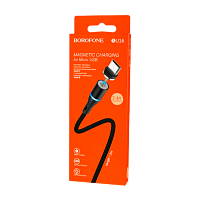 Кабель Borofone BU16 USB (m)-microUSB (m) 1.0м 2.4A ткань магнит черный (1/63/252)