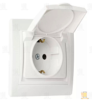 Розетка Smartbuy 1-местная с заземлением с крышкой 16А белая, керамика "Венера"