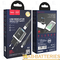 Сетевое З/У HOCO N1 1USB 2.4A с кабелем microUSB черный (1/12/120) 