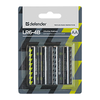 Батарейка Defender LR6 AA Shrink 4 Alkaline 1.5V (4/24/720)