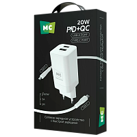Сетевое З/У MORE CHOICE NC85a 1USB+1Type-C 3.0A PD20W с кабелем Type-C/Type-C белый 