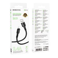 Кабель Borofone BX116 USB (m)-Lightning (m) 1м 2.4A ПВХ черный (1/360)