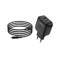 Сетевое З/У Borofone BA46A 1USB/Type-C 3.0A 18W QC3.0 с кабелем Type-C-Lightning черный (1/32/128)