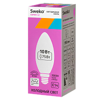 Лампа светодиодная Sweko C35 E14 10W 6500К 230V свеча (1/5/100)