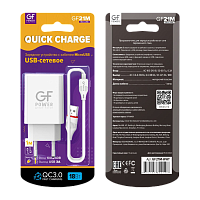 Сетевое З/У GFPower GF21M 1USB/microUSB 3.0A QC3.0 белый (48/192) 