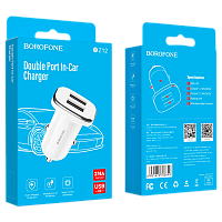 Автомобильное З/У Borofone BZ12 2USB 2.4A белый (1/44/176) 