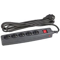 Сетевой фильтр ЭРА SF 5р.С/З 10A 2.0м со шторкой черный (1/20)