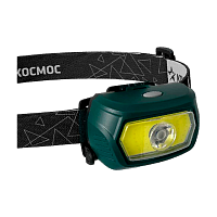 Фонарь налобный Космос 509Lit 3WXPELED+5WCOBLED от аккум IP54 3 режима зеленый (1/25/100)