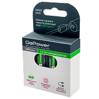 Аккумулятор Li-ion GoPower INR16340 БОКС2 3V 600mAh Type-C (2/20/200)
