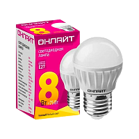 Лампа светодиодная ОНЛАЙТ Шар 8W Е27 теплый свет (1/10/100)