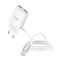 Сетевое З/У HOCO C82A 2USB 2.4A с кабелем microUSB белый (1/13/130) 