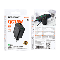 Сетевое З/У Borofone BA95A 1USB 18W QC3.0 дисплей черный (1/46/184)