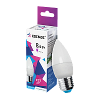 Лампа светодиодная Космос CN E27 8.5W 6500К 174-265V свеча матовая (1/10/80)