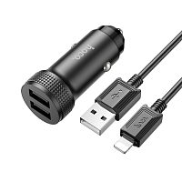 Автомобильное З/У HOCO Z49 2USB 2.4A с кабелем microUSB черный (1/13/130) 