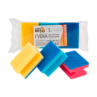 Губка для посуды Рыжий кот Профильная 80х60х40мм 3шт. ассорти (1/48)