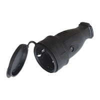 Гнездо штепсельное Прогресс c/з  каучуковое с крышкой черное  (1/20/200)