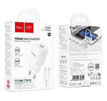 Сетевое З/У HOCO C149A 1USB+1Type-C 3.0A 30W PD,QC с кабелем Lightning белый (1/30/180)