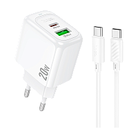 Сетевое З/У HOCO CS54A 1USB+1Type-C 3.0A 20W QC3.0 с кабелем Type-C белый (1/28/168) 