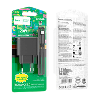 Сетевое З/У HOCO CS14A Ocean 1USB+1Type-C 20W PD,QC,FCP,AFC с кабелем Type-C черный