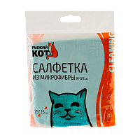 Салфетка Рыжий кот М-01Есо 25х25см микрофибра бирюзовый (1/40/200)