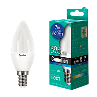 Лампа светодиодная Camelion C35 E14 7W 6500К 170-265V свеча матовая (1/10/100)
