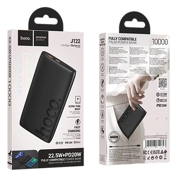 Внешний аккумулятор HOCO J122 10000mAh 3.0A 22.5W 1USB+1Type-C PD20W черный (1/70)