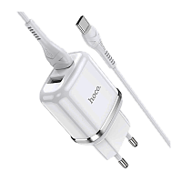 Сетевое З/У HOCO N4 2USB 2.4A с кабелем Type-C белый (1/12/120)