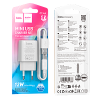Сетевое З/У HOCO C134A 1USB 2.4A 12W с кабелем Type-C белый (1/28/168)