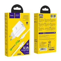 Сетевое З/У HOCO C80A 1USB/Type-C 3.1A 20W QC3.0 с кабелем Type-C-Type-C 60W белый (1/12/120)