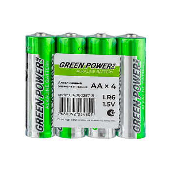 Батарейка GREEN POWERlab LR6 AA Shrink 4 Alkaline 1.5V (4/40/1000)