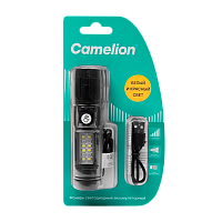 Фонарь ручной Camelion LED29361 1.5W LED+8SMD+4RED от аккумулятора Type-C 7 режимов черный (1/12/96)