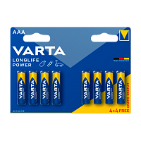 Батарейка Varta LONGLIFE MAX POWER (MAX TECH) LR03 AAA BL4+4 Alkaline 1.5V (4703) (8/160)