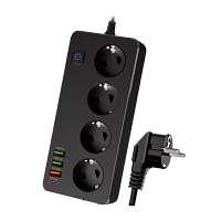 Сетевой фильтр Live Power LP SF401 4р.С/З 10A 2.0м 3USB A+C Gan 45W с выкл. черный (1/30)