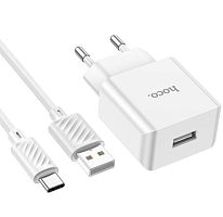 Сетевое З/У HOCO C106A 1USB 2.1A с кабелем Type-C белый