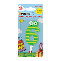 Свеча детская для торта, цифра 6, 1 шт. в упаковке, PATERRA (1/24)
