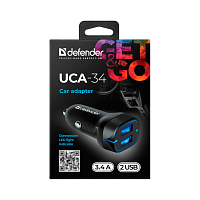 Автомобильное З/У Defender UCA-34 2USB 3.4A 5W черный (1/100)